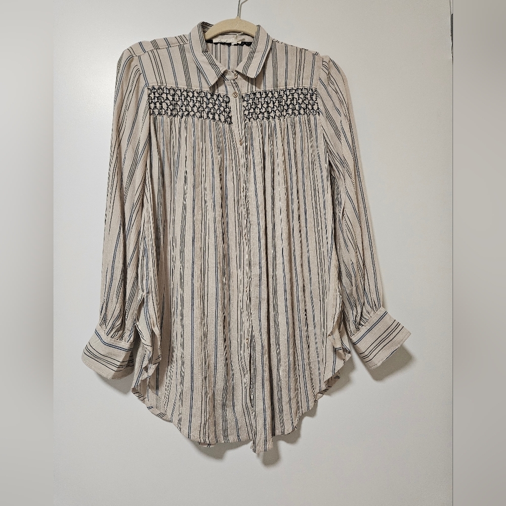 Floreat By Anthropologie Striped Nothfork Tunic Blouse - Picture 3 of 11